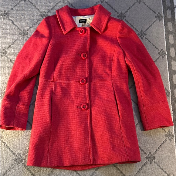 J. Crew Women's Classic Felicia Coral Wool Pique Pea Coat - Picture 1 of 9
